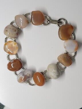 Handmade Scottish Pebble Agate Stone Link Bracelet